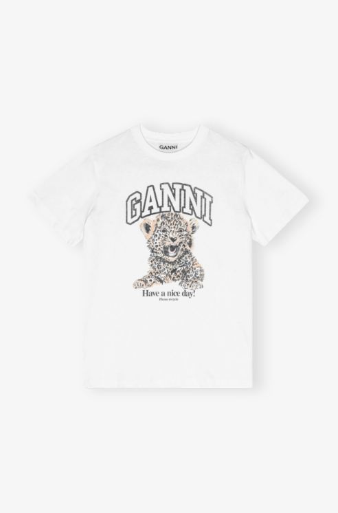 Camiseta básica blanca holgada de leopardo GANNI