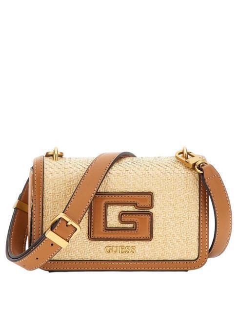 GUESS G Status Mini Crossbody Flap Bag Natural / Cognac