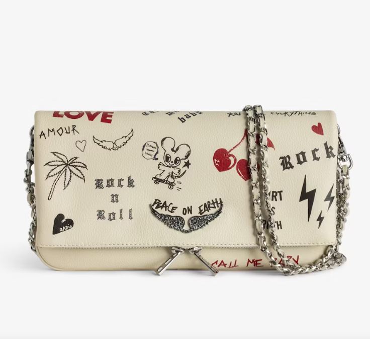 Bolso de mano en piel granulada con estampado Love Tag Flash